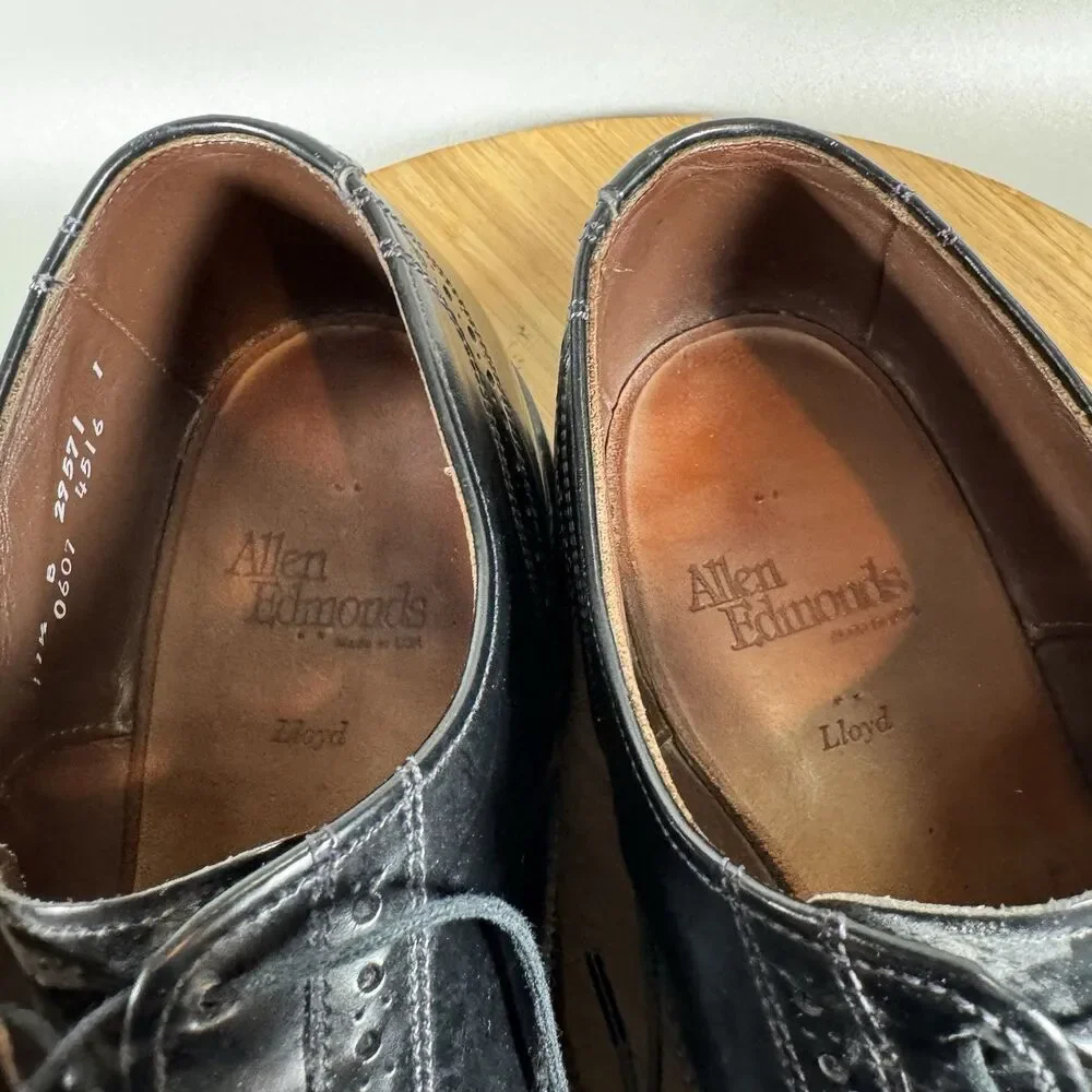 Allen Edmonds Lloyd Mens 11.5 B Wingtip Oxford Shoes Black Leather USA‎ Made